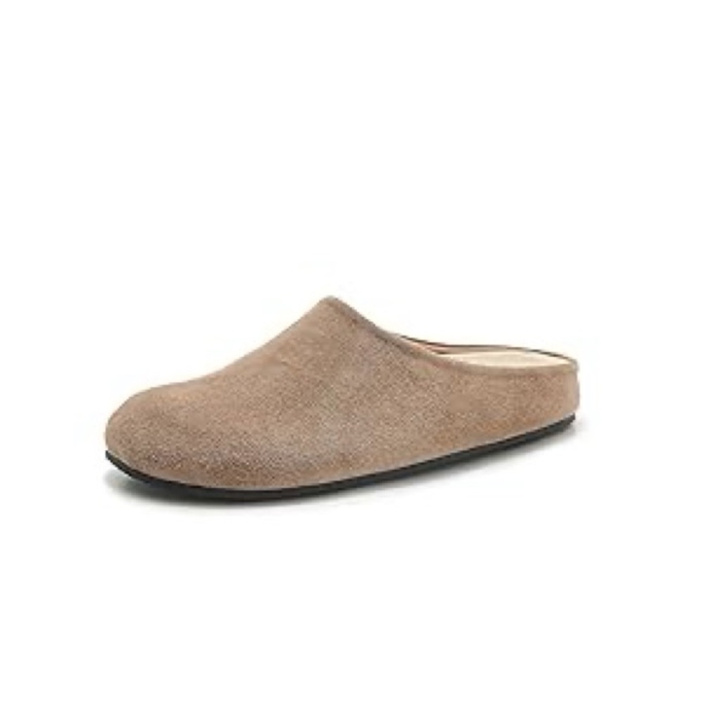 Women Suede Clogs Round Toe Leather Mules Cork Footbed Clog Taupe casual7/8/8.5 - Picture 3 of 10